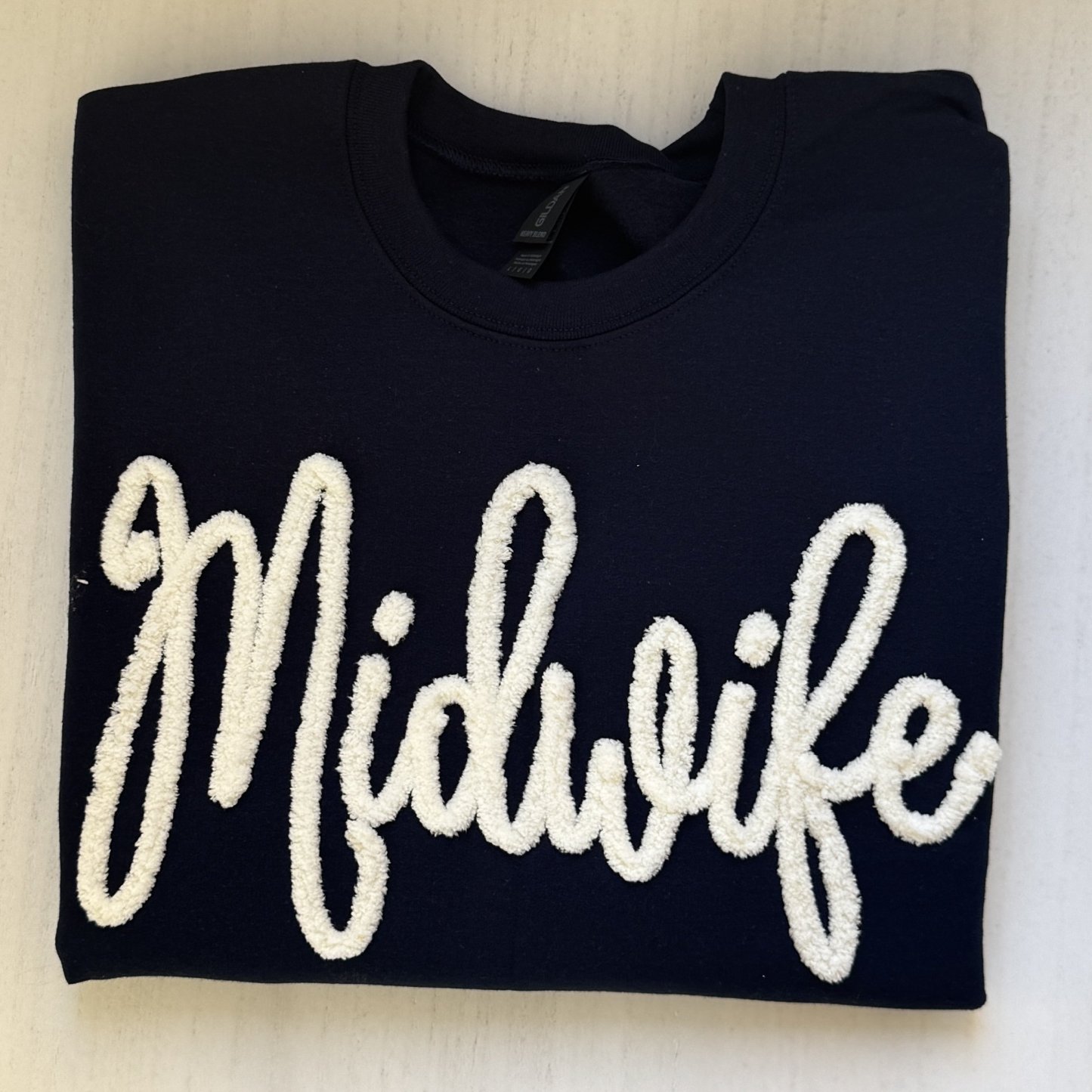 Custom Chenille Embroidered Sweatshirt With Option To Add Name On Sleeves