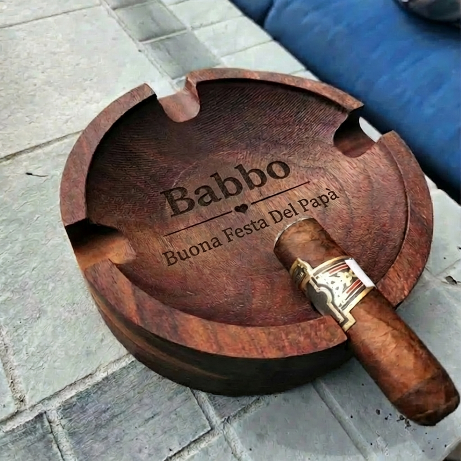 Custom Engraved Cigar Ashtray in Solid Walnut – Perfect Gift for Dad