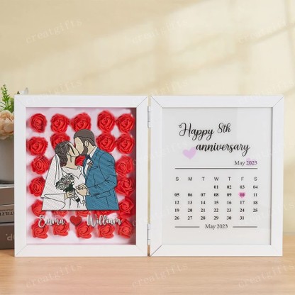 Custom Couple Portrait Flower Shadow Box Anniversary Calendar Frame