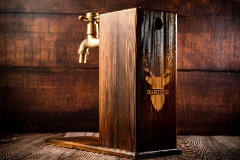Personalized Wooden Whiskey Dispenser, Engraved Liquor Dispenser, Bar, Home Bar, Pub and Pub Shed, Wine, Vodka, Bourbon, Wood Drink Fountain-Creatgifts