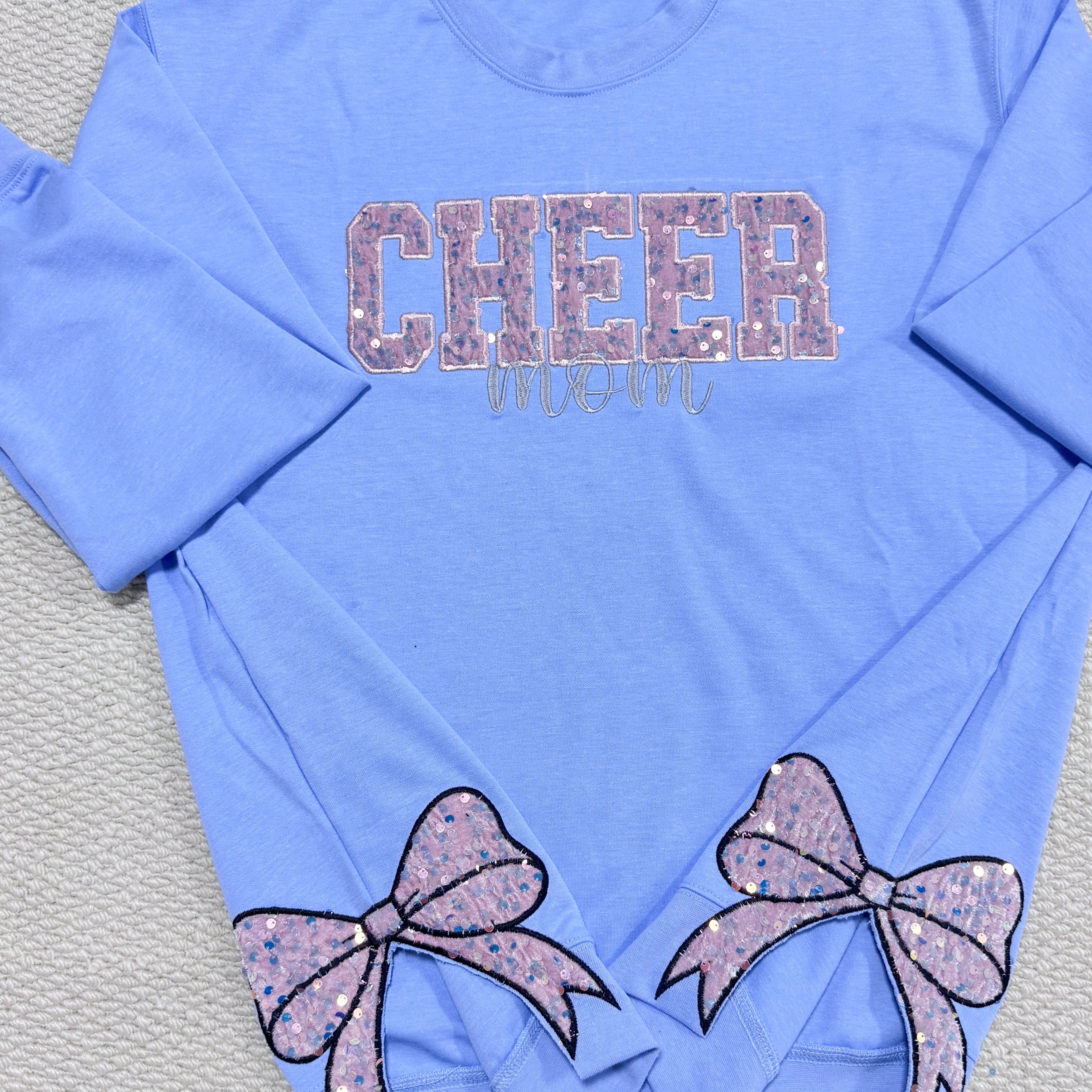 Personalized Sports Mom Sweatshirt Sequin Embroidery with Side Bows