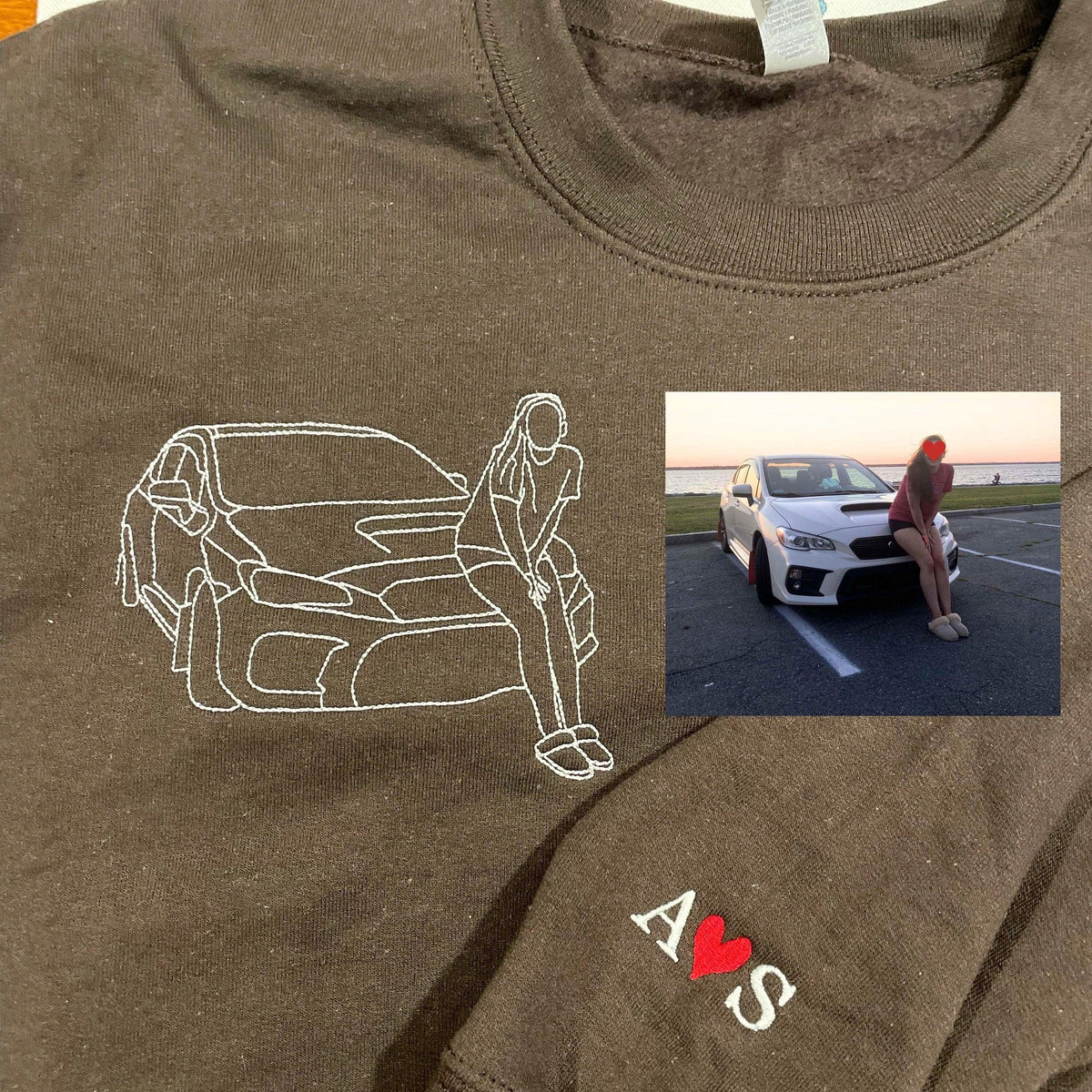 Custom Embroidered Hoodies for Couples – Matching Outline Portrait from Photo