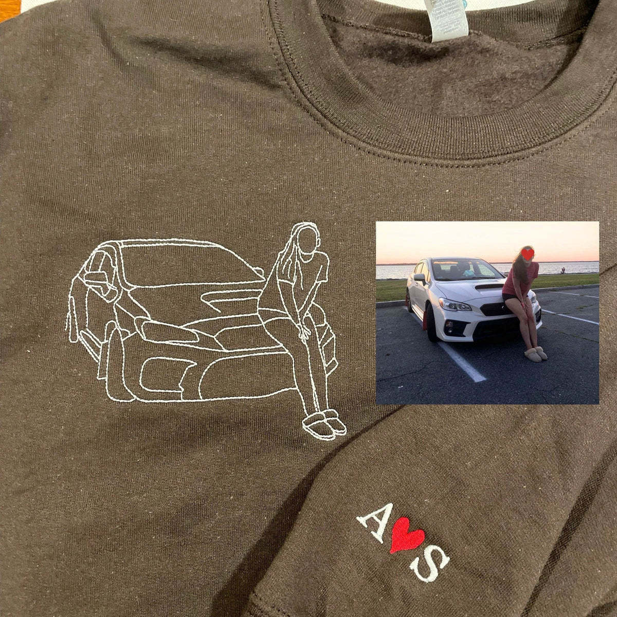 Custom Embroidered Hoodies for Couples – Matching Outline Portrait from Photo