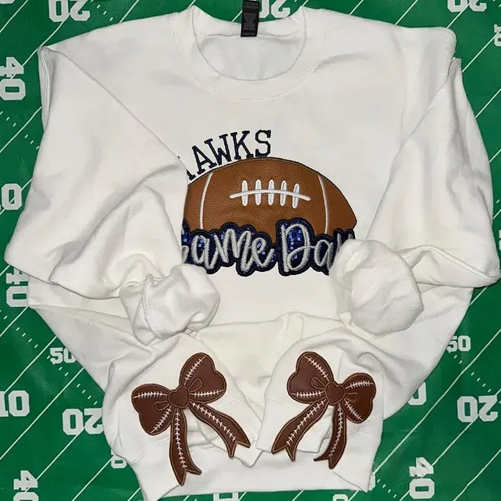 Personalized Football Sweatshirt with Side Bows Football Mom Game Day Sweatshirt
