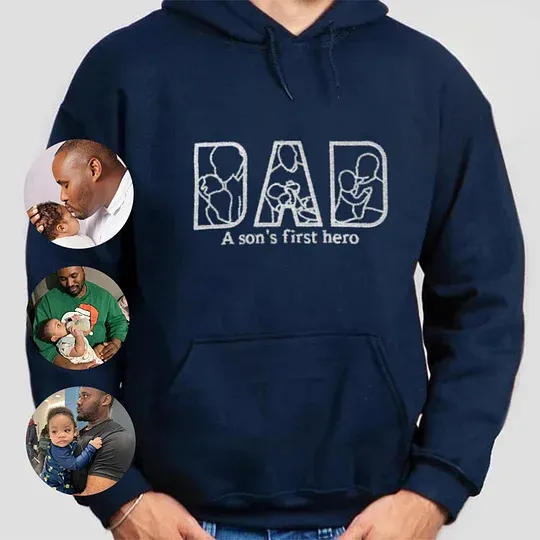 Custom Photo Embroidered "DAD" Sweatshirt, Hoodie, T-Shirt