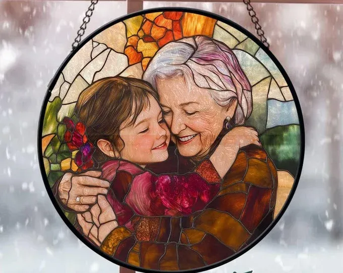 Personalized Grandma Portrait Suncatcher Window Hanging