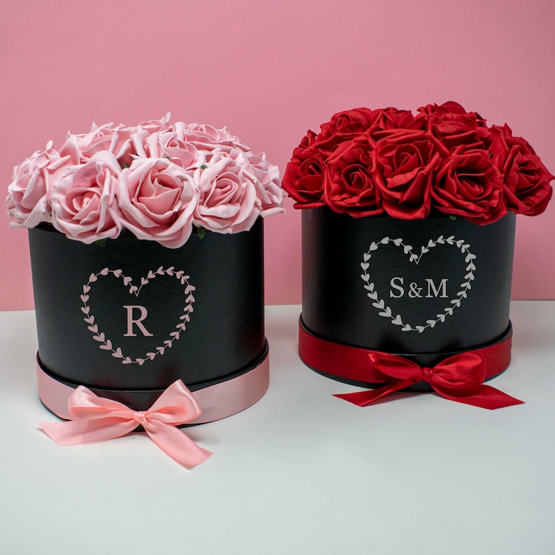 🌹Luxury Monogram Valentines Flower Box, Gifts for Valentines, Galentines Day Gift, Red Rose Box, Home Decor Gift, Bridesmaid Flowers-Creatgifts