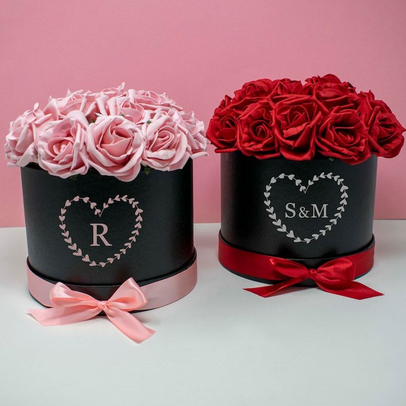 🌹Luxury Monogram Valentines Flower Box, Gifts for Valentines, Galentines Day Gift, Red Rose Box, Home Decor Gift, Bridesmaid Flowers-Creatgifts