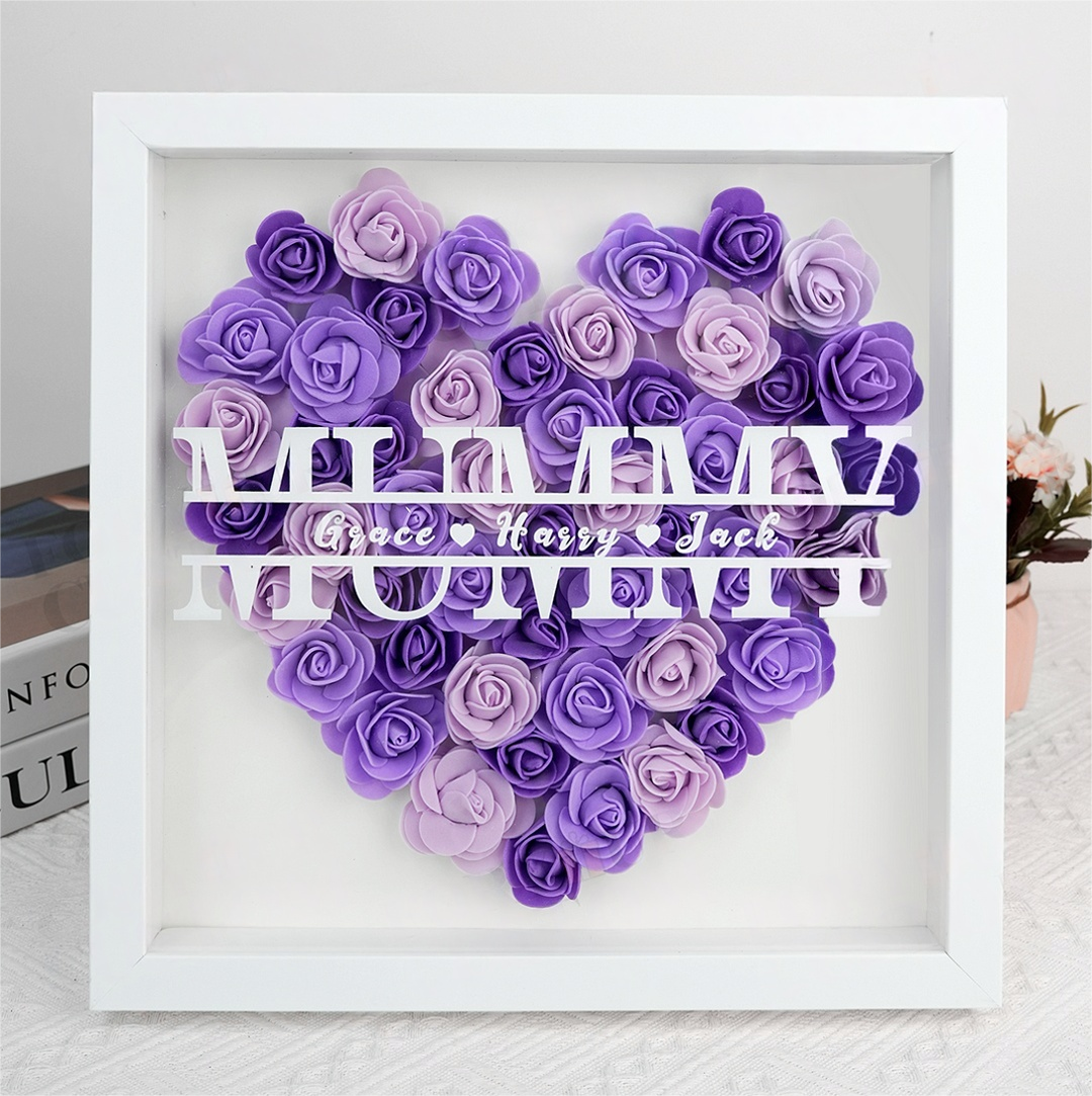 Personalized Mum Flower Shadow Box With Kids Name