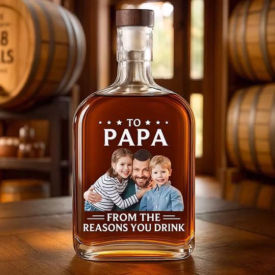 🥃 Custom Engraved Whiskey Bottle with Photo – Meaningful Father’s Day Gift for Dad, Grandpa