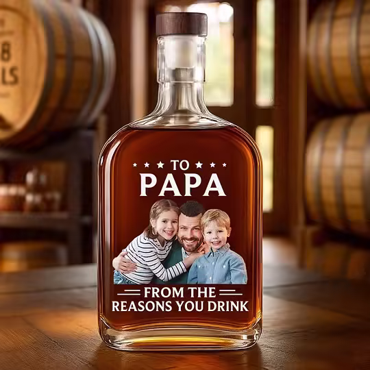 🥃 Custom Engraved Whiskey Bottle with Photo – Meaningful Father’s Day Gift for Dad, Grandpa