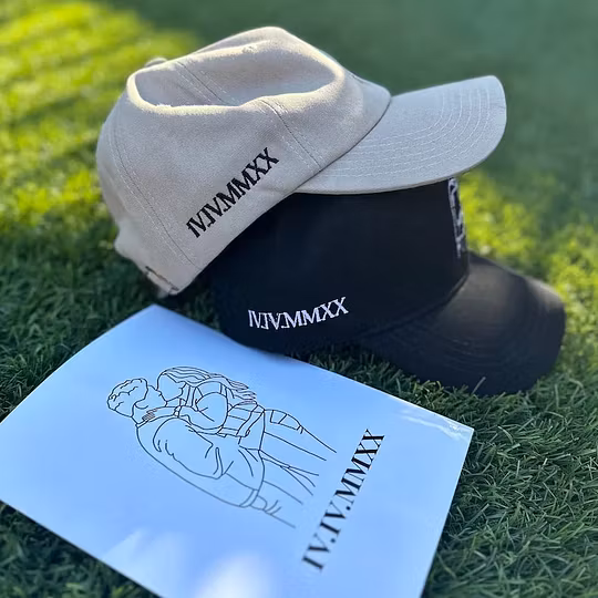 Custom Line Art Portrait Dad Hat with Roman Numeral Date Embroidery | Personalized Father's Day Gift