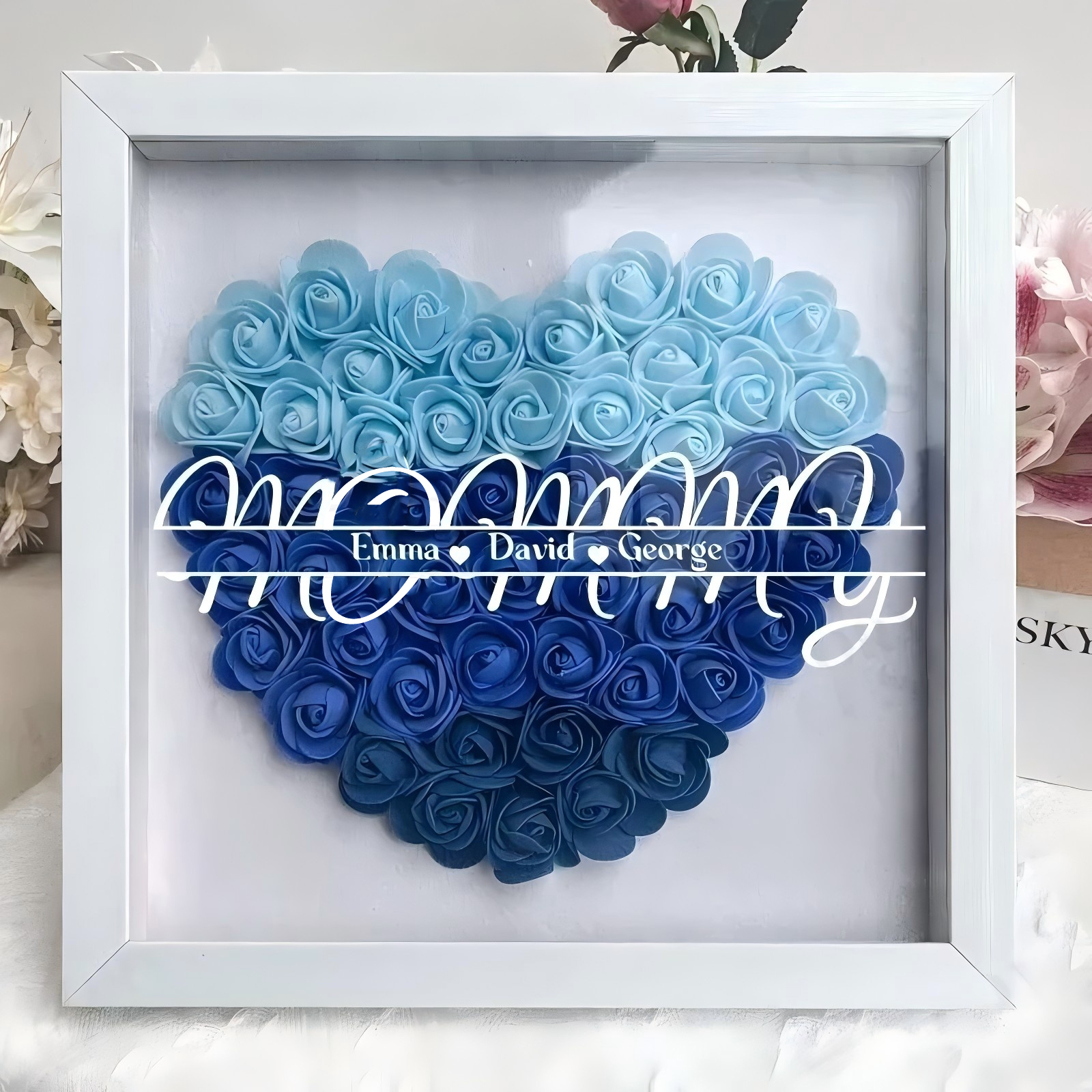 Personalized Flower Shadow Box With Kid's Name For MUMMY- Mother's Day Gift 