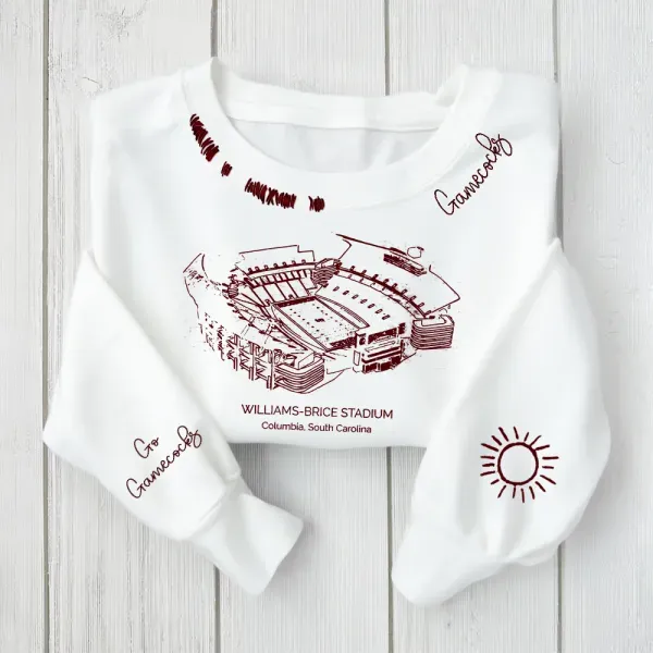 Williams–Brice Stadium South Carolina Gamecocks football Unisex Distressed Monogram Collar Sleeve Embroidery Chain Stitch Sweatshirt