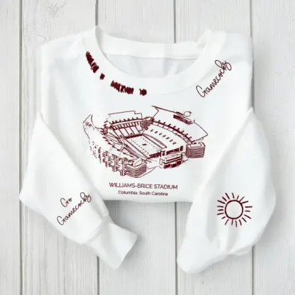 Williams–Brice Stadium South Carolina Gamecocks football Unisex Distressed Monogram Collar Sleeve Embroidery Chain Stitch Sweatshirt