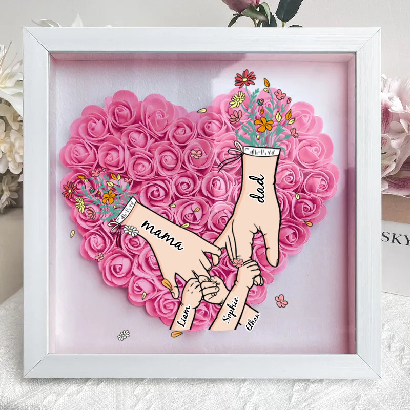 Personalized Flower Shadow Box, Family hand holding