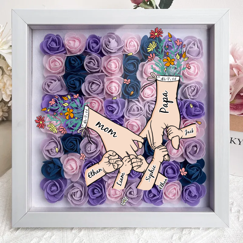 Personalized Flower Shadow Box, Family hand holding