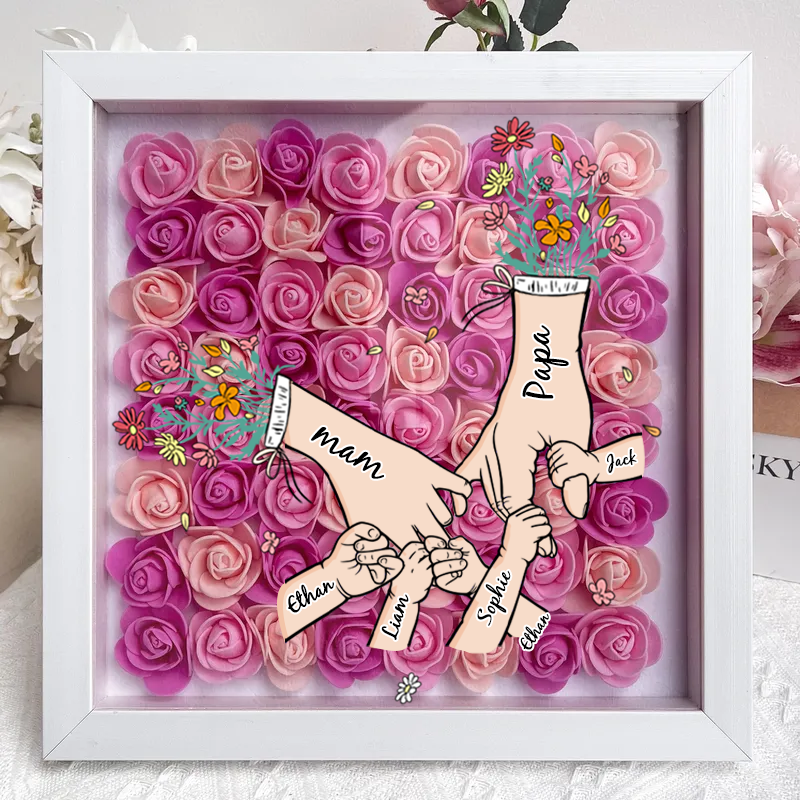 Personalized Flower Shadow Box, Family hand holding