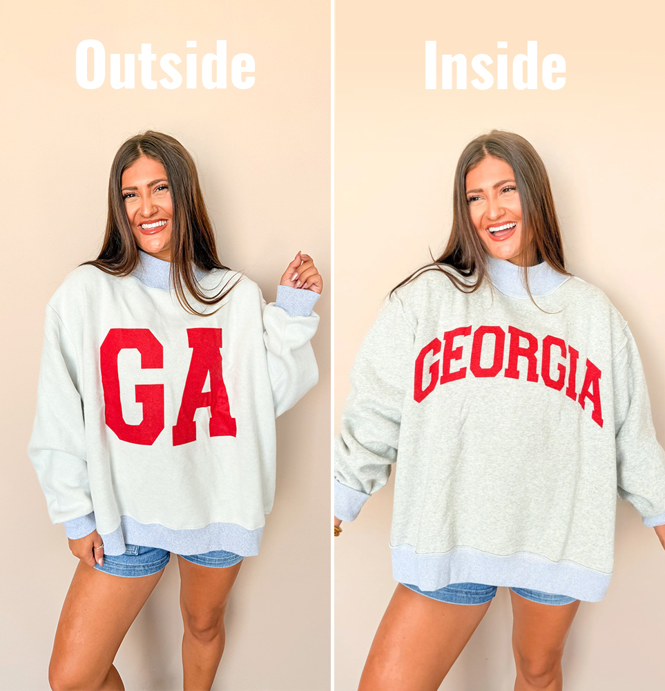 Georgia/GA Game Day Mock Neck Reversible Sweatshirt