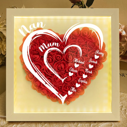 Mom Grandma Hearts Custom Kids' Names - Personalized Flower Shadow Box With LED Light