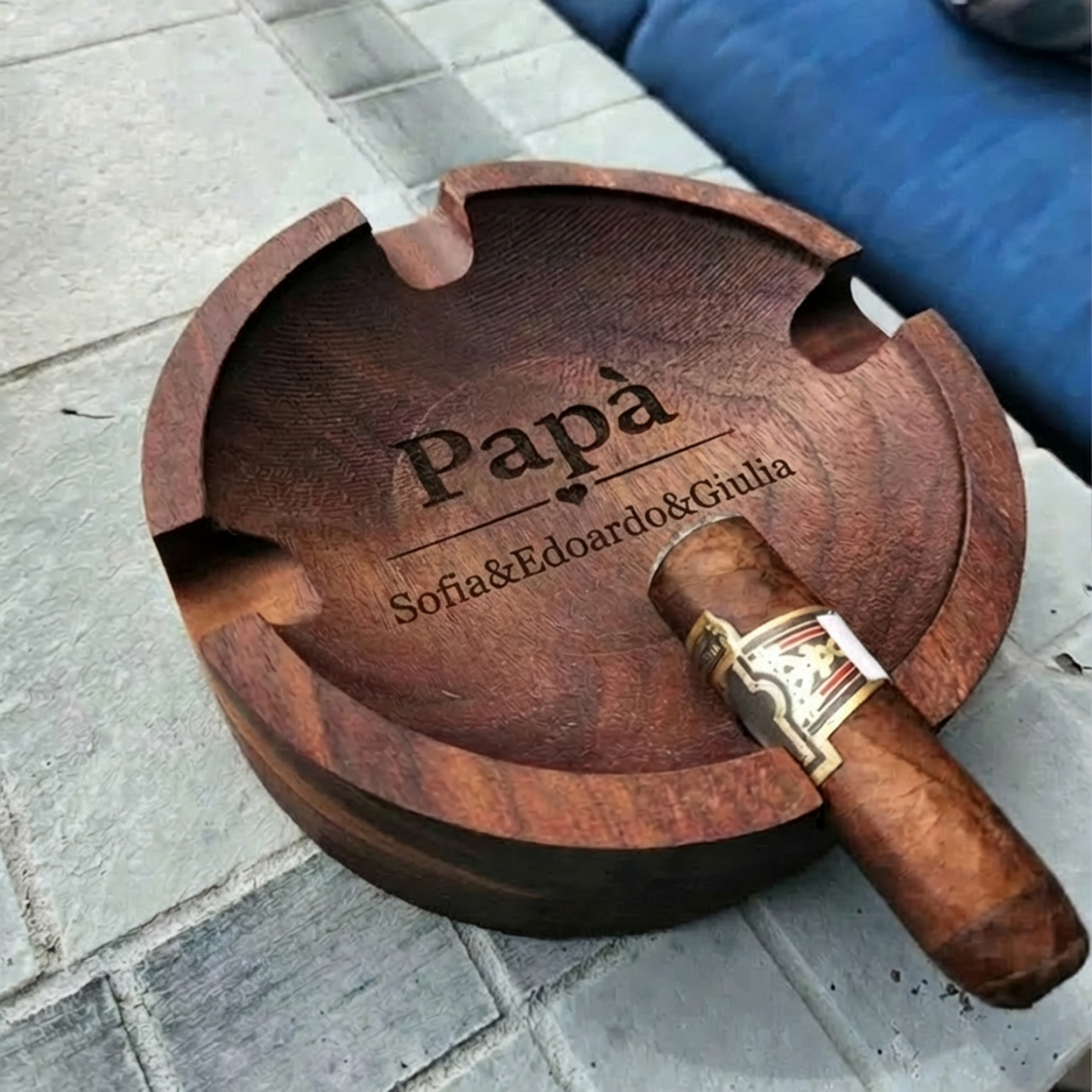 Custom Engraved Cigar Ashtray in Solid Walnut – Perfect Gift for Dad