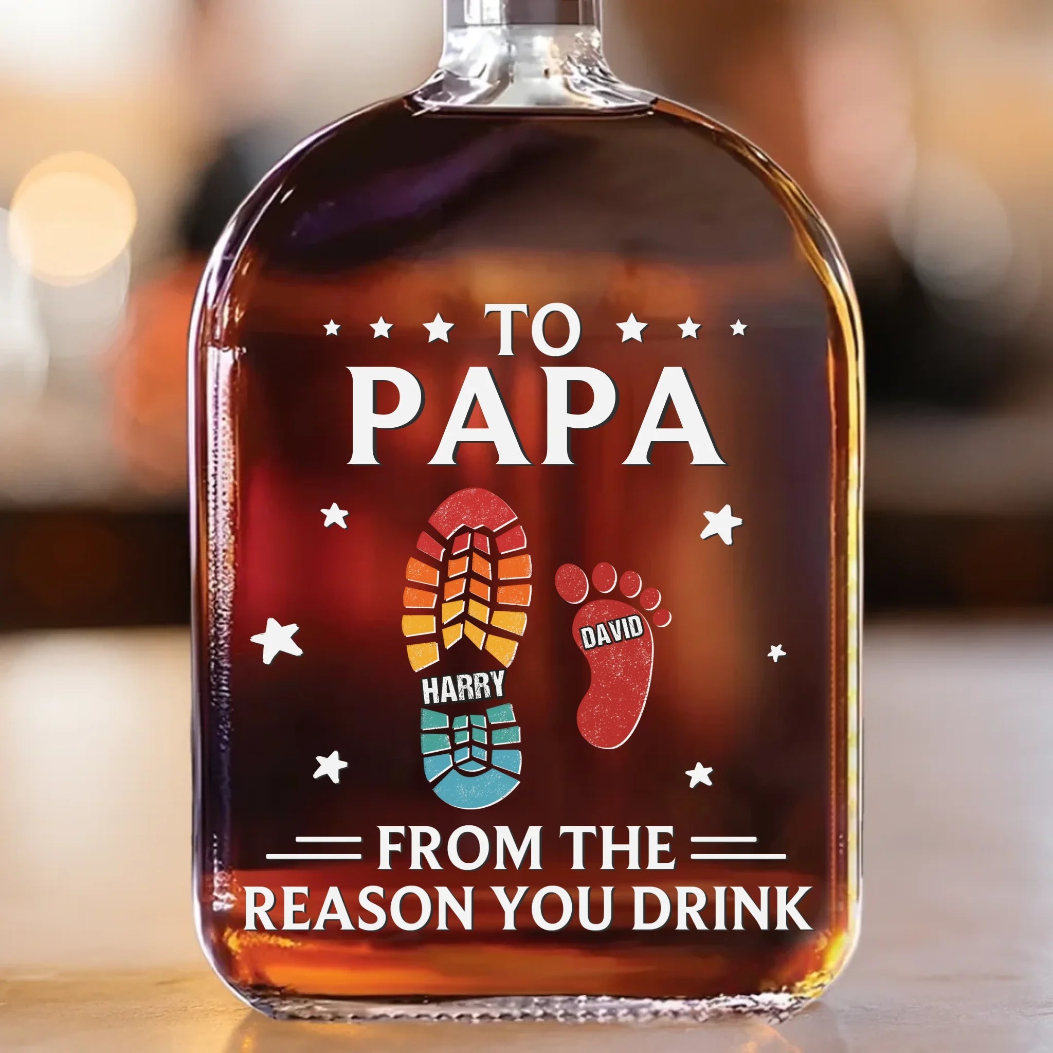 To Papa From Little Footprints - Personalized Whiskey Bottle - Gift For Dad, Papa, Father's Day