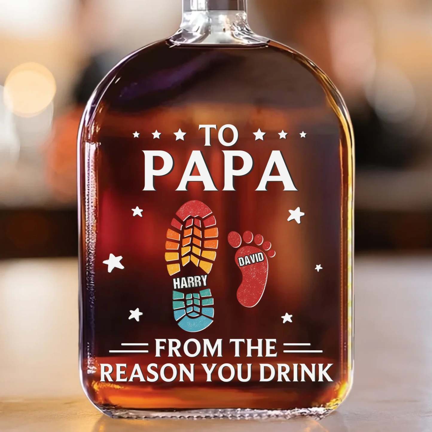 To Papa From Little Footprints - Personalized Whiskey Bottle - Gift For Dad, Papa, Father's Day
