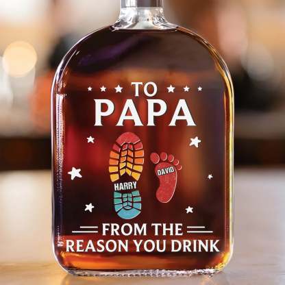 To Papa From Little Footprints - Personalized Whiskey Bottle - Gift For Dad, Papa, Father's Day