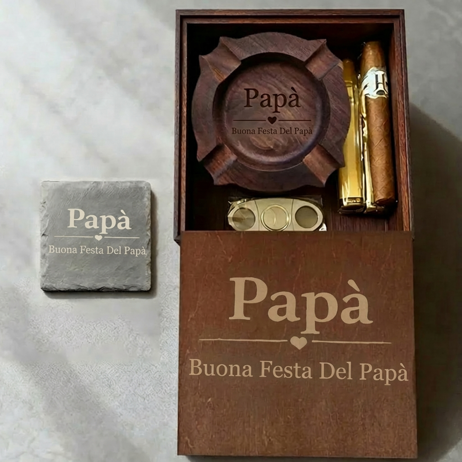 Custom Engraved Cigar Ashtray in Solid Walnut – Perfect Gift for Dad