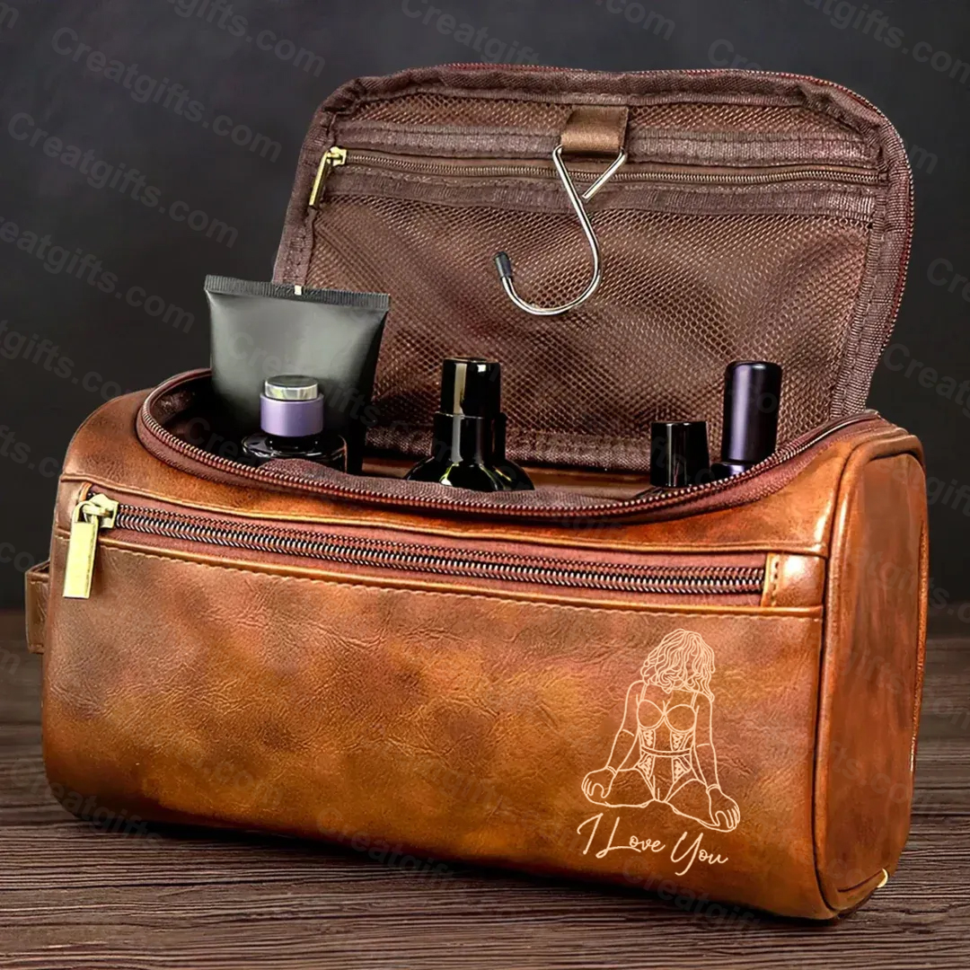 Sexy Photo Personalized Leather Toiletry Bag – Custom Engraved Photo Gift for Him