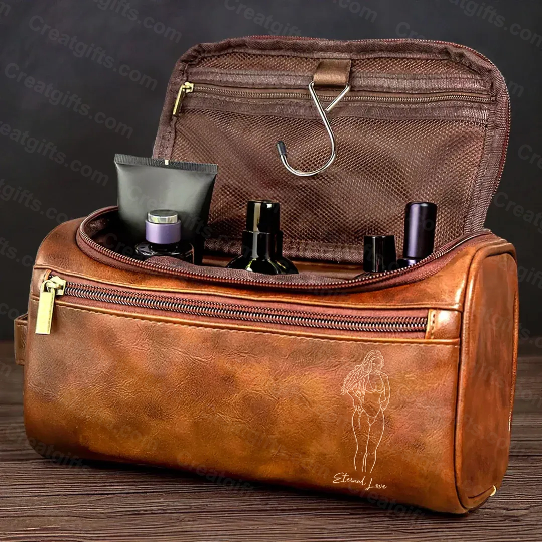 Sexy Photo Personalized Leather Toiletry Bag – Custom Engraved Photo Gift for Him