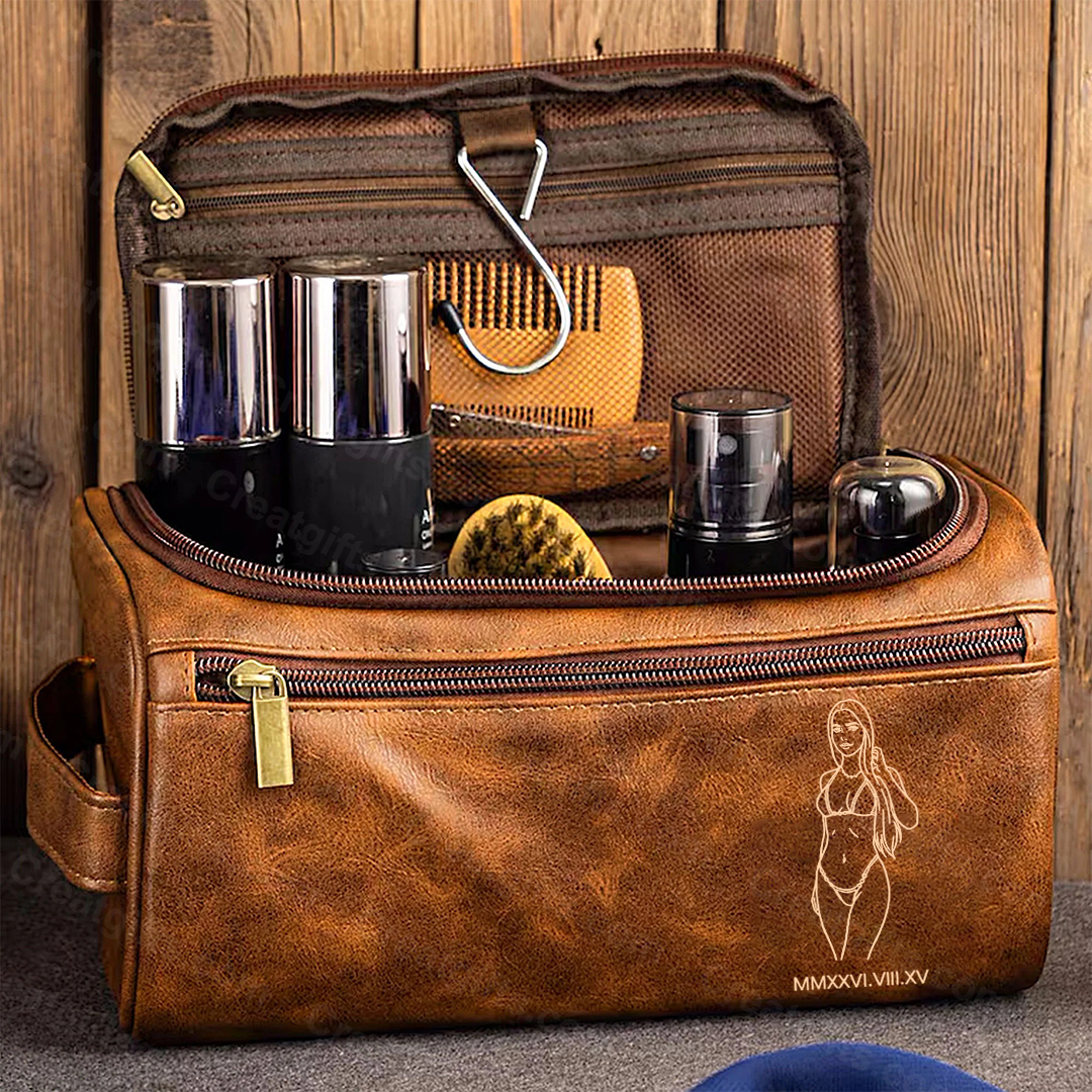 Sexy Photo Personalized Leather Toiletry Bag – Custom Engraved Photo Gift for Him