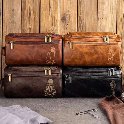 Sexy Photo Personalized Leather Toiletry Bag – Custom Engraved Photo Gift for Him