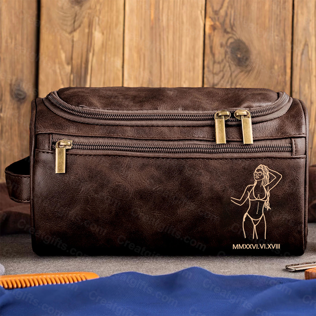 Sexy Photo Personalized Leather Toiletry Bag – Custom Engraved Photo Gift for Him