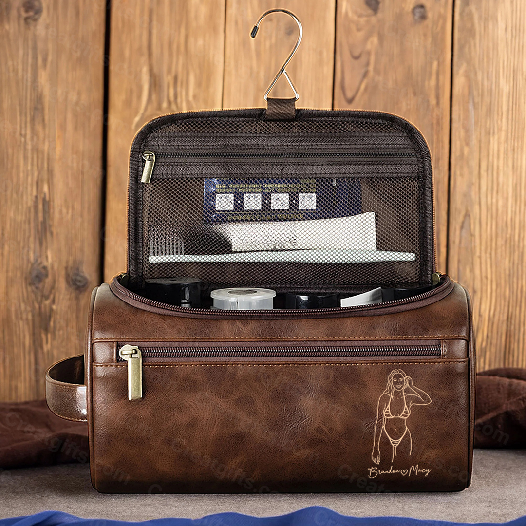 Sexy Photo Personalized Leather Toiletry Bag – Custom Engraved Photo Gift for Him