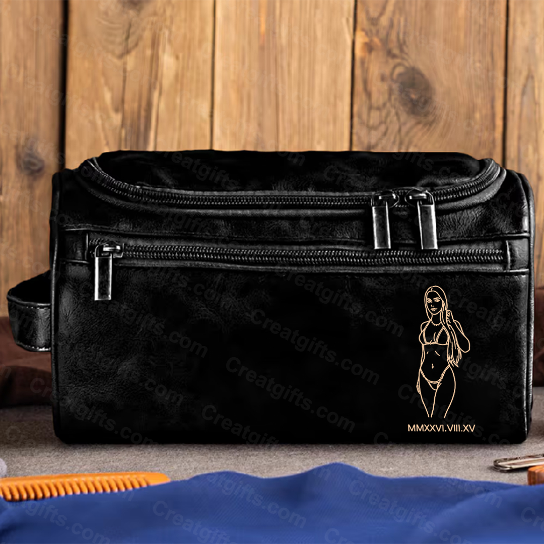 Sexy Photo Personalized Leather Toiletry Bag – Custom Engraved Photo Gift for Him