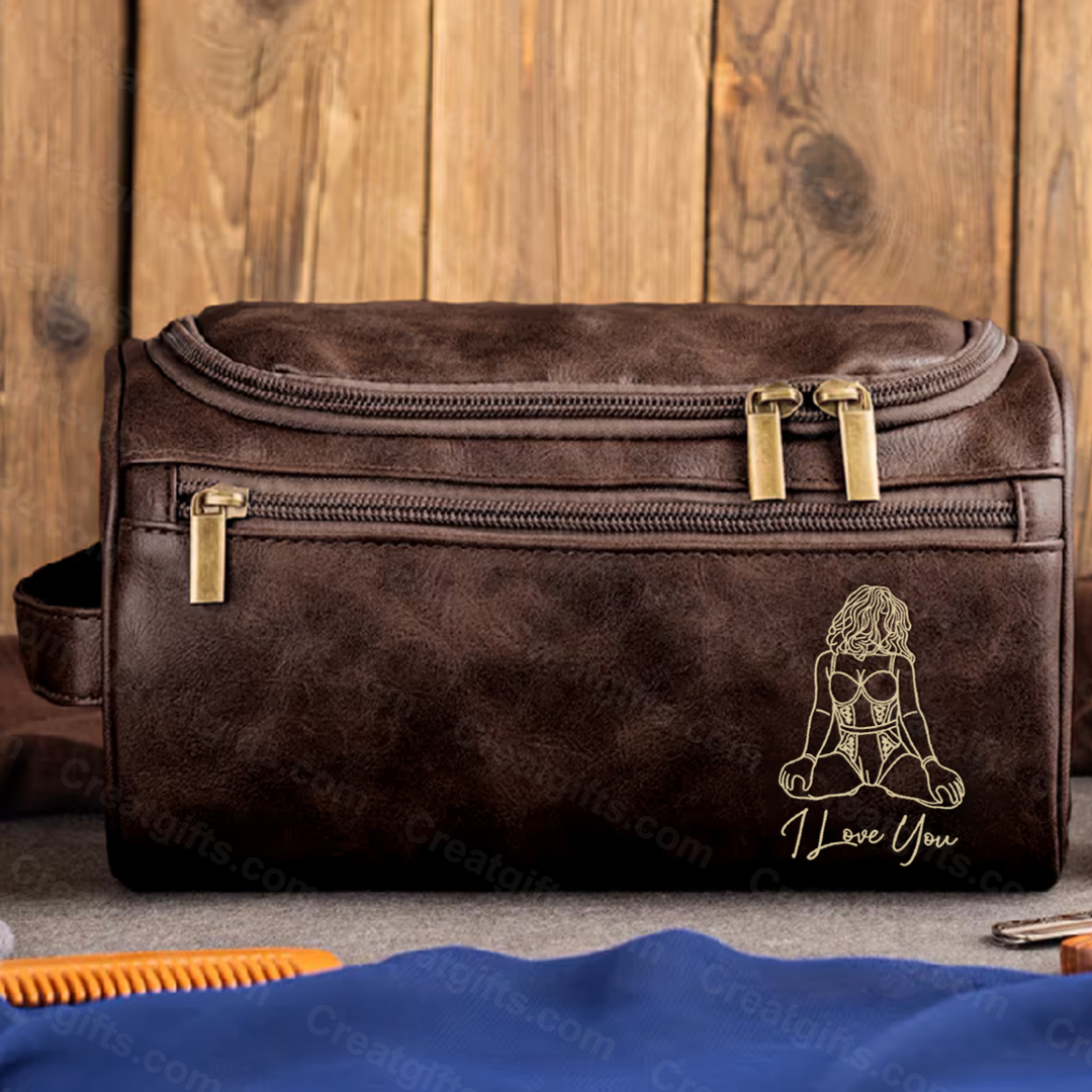 Sexy Photo Personalized Leather Toiletry Bag – Custom Engraved Photo Gift for Him