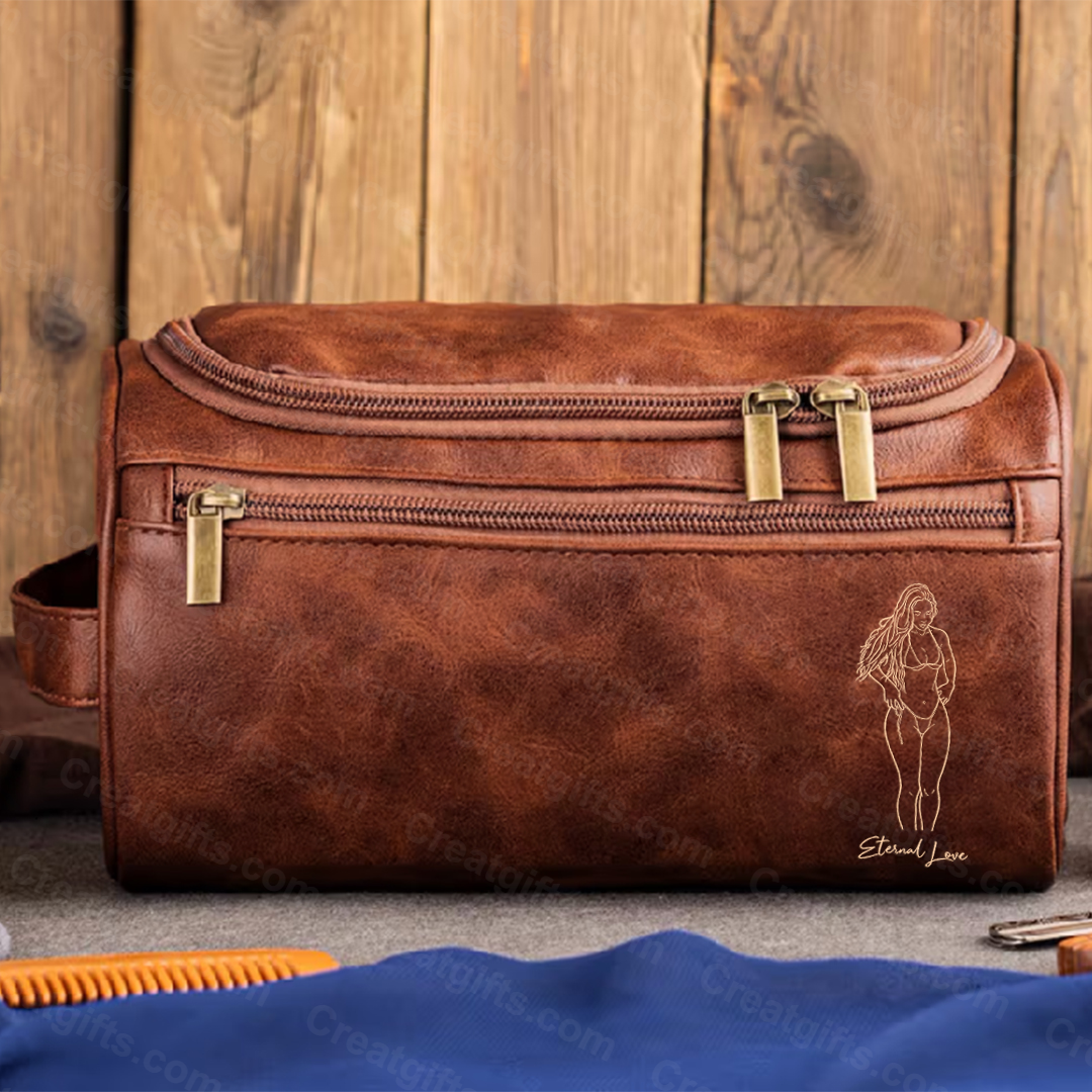 Sexy Photo Personalized Leather Toiletry Bag – Custom Engraved Photo Gift for Him