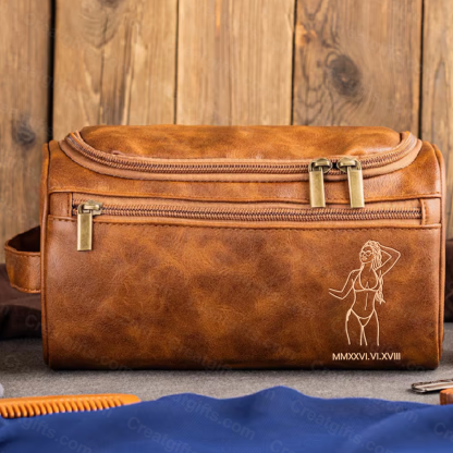 Sexy Photo Personalized Leather Toiletry Bag – Custom Engraved Photo Gift for Him