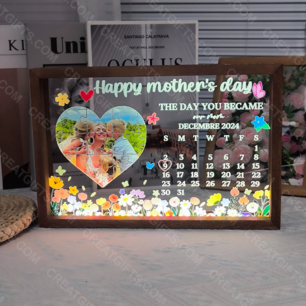 THE DAY YOU BECAME our mom - Personalized LED Frame Box for Mother's Day