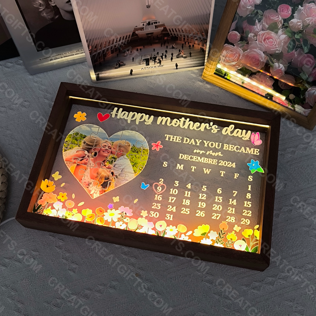 THE DAY YOU BECAME our mom - Personalized LED Frame Box for Mother's Day