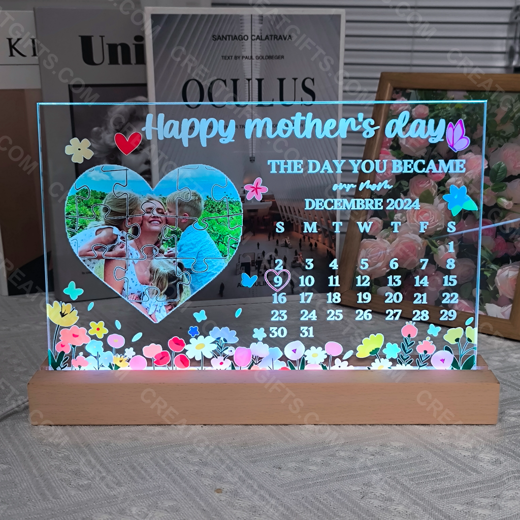 THE DAY YOU BECAME our mom - Personalized LED Frame Box for Mother's Day