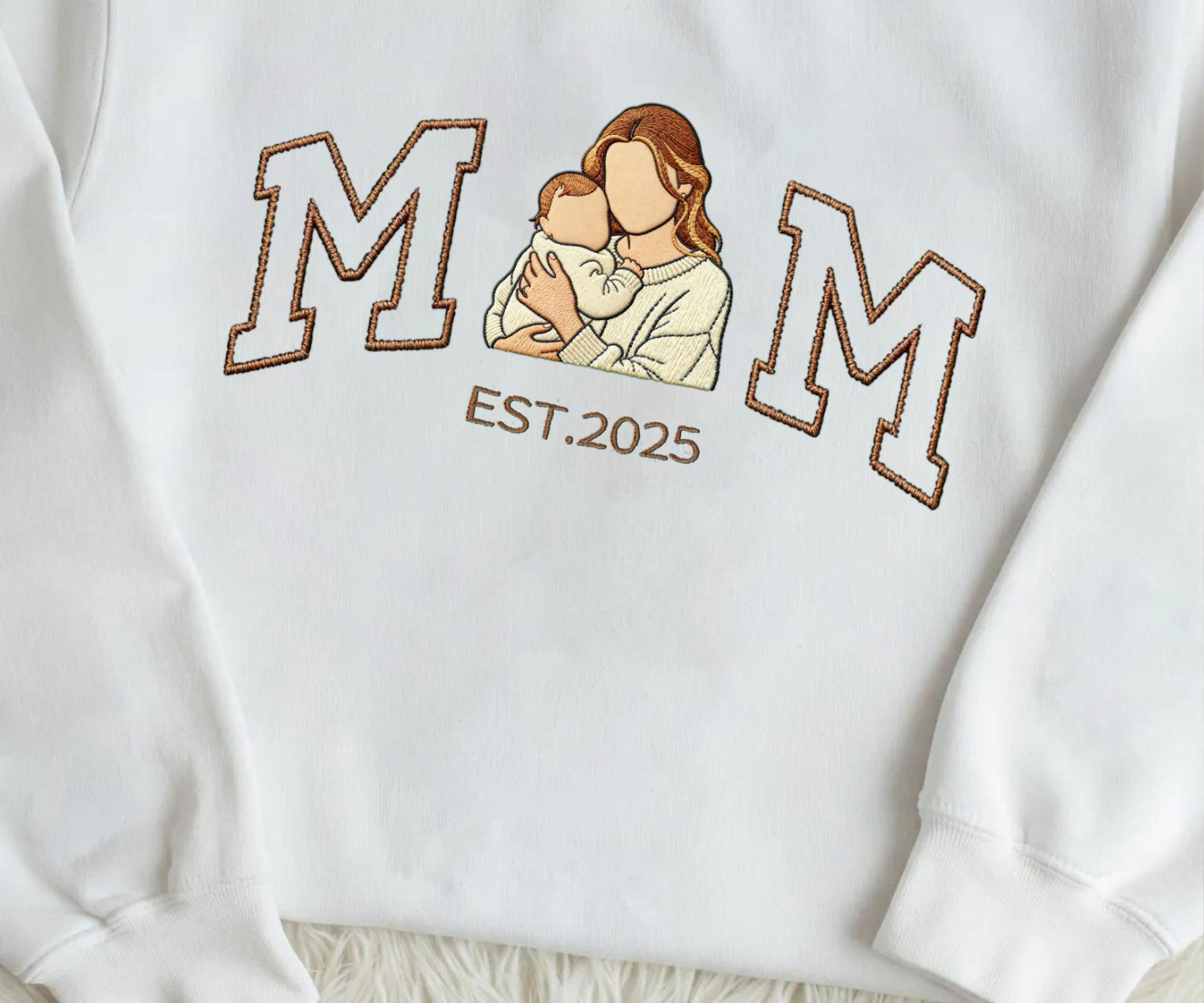 Custom Embroidered Portrait Sweatshirt , Mama/Mum & Kids Photo Design