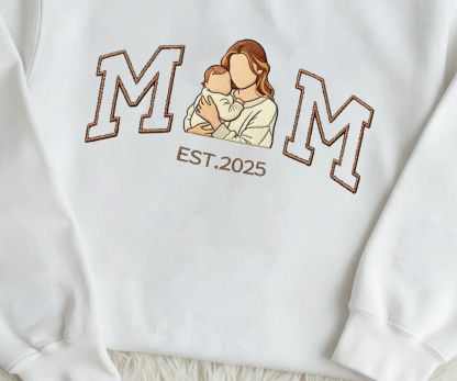 Custom Embroidered Portrait Sweatshirt , Mama/Mum & Kids Photo Design