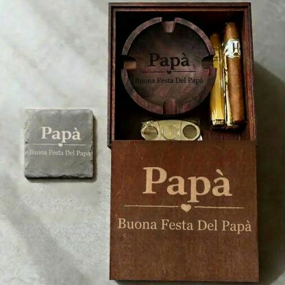 Custom Engraved Cigar Ashtray in Solid Walnut – Perfect Gift for Dad