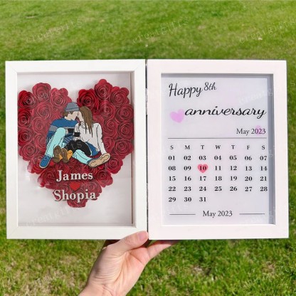 Custom Heart Shape Couple Portrait Flower Shadow Box Calendar Frame