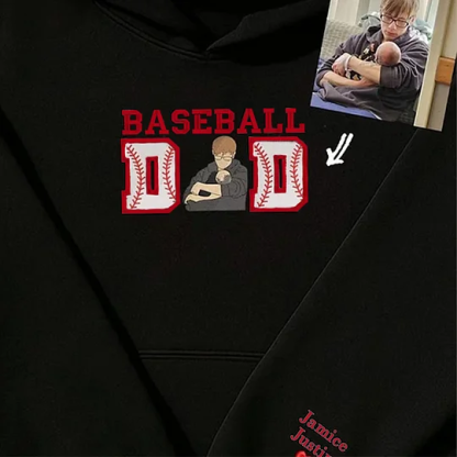 Baseball Dad Custom Portrait Embroidered Sweatshirt, Father Day Sweatshirt, Gift For Dad