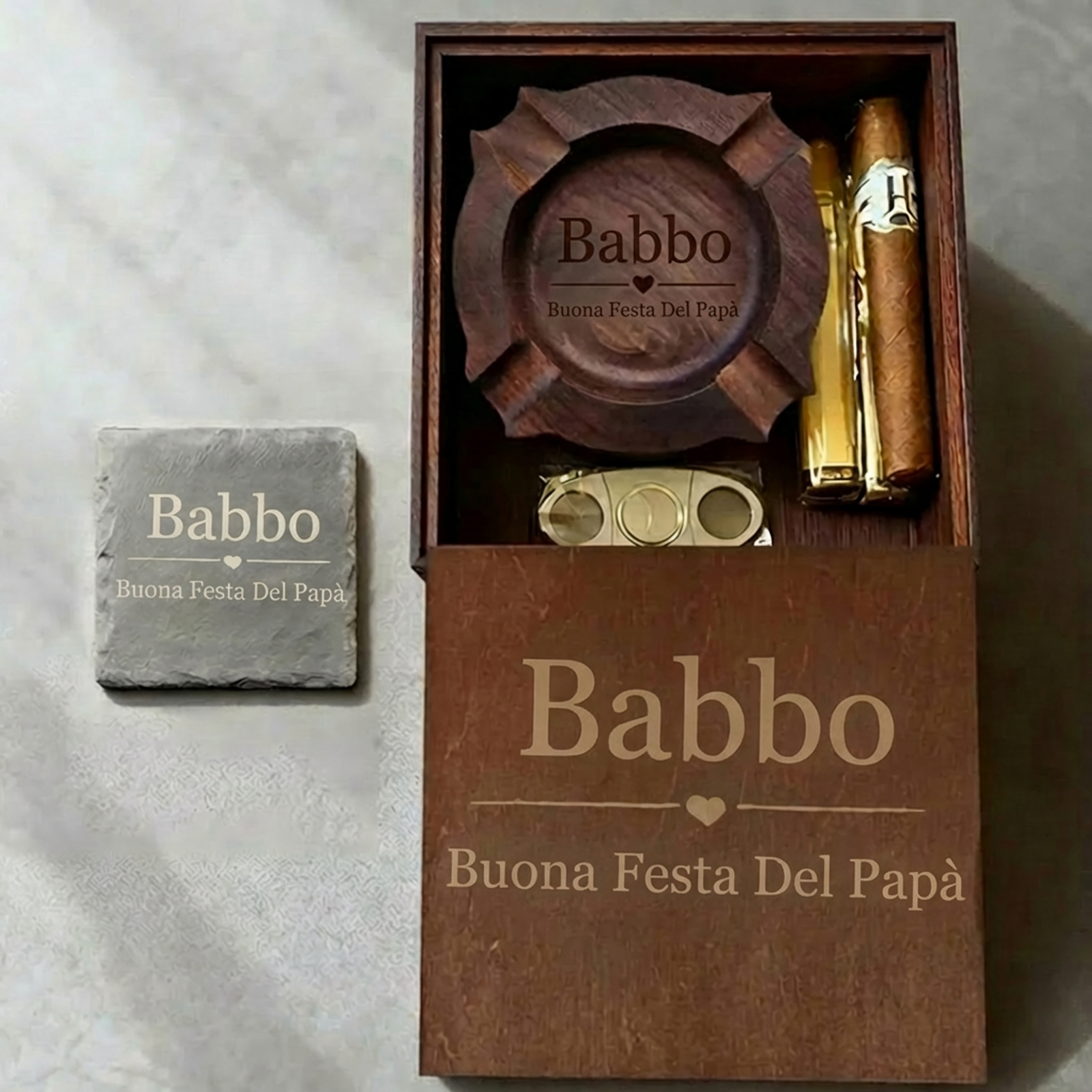 Custom Engraved Cigar Ashtray in Solid Walnut – Perfect Gift for Dad