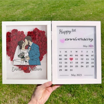 Custom Heart Shape Couple Portrait Flower Shadow Box Calendar Frame