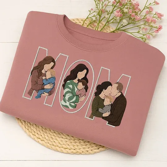 Custom Photo Portrait Embroidery Sweatshirt/Hoodie, Gift For Dad/Mama/Family